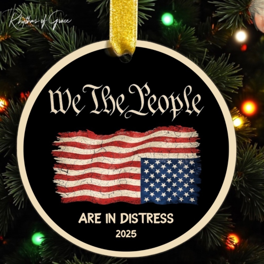 We The People Are In Distress Christmas Ornament, Upside Down Flag, Anti-Trump - Picture 2 of 2